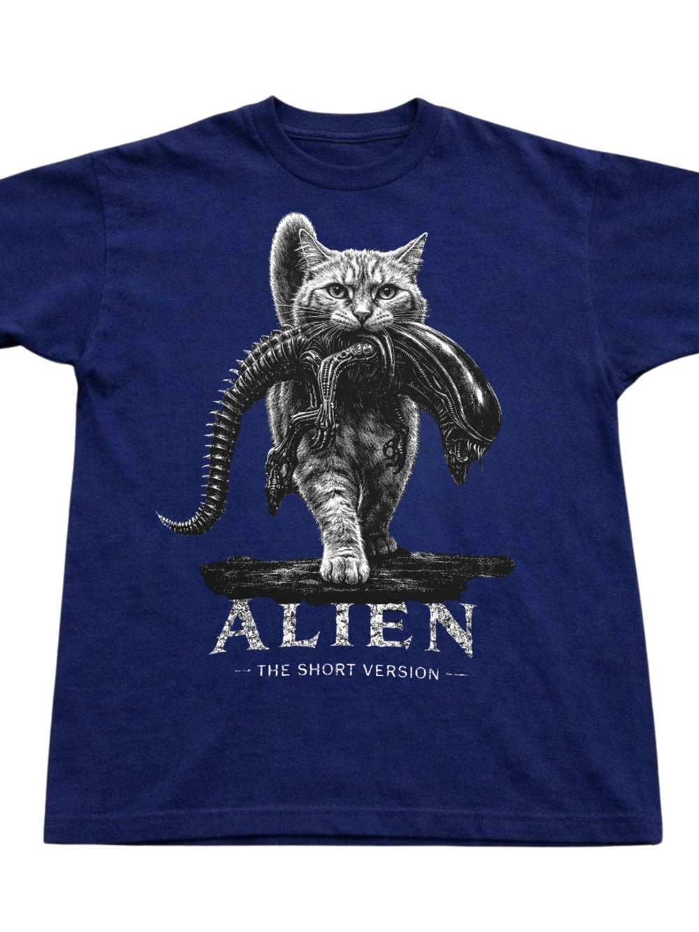 Navy Blue Graphic Tee with Cat Alien Print